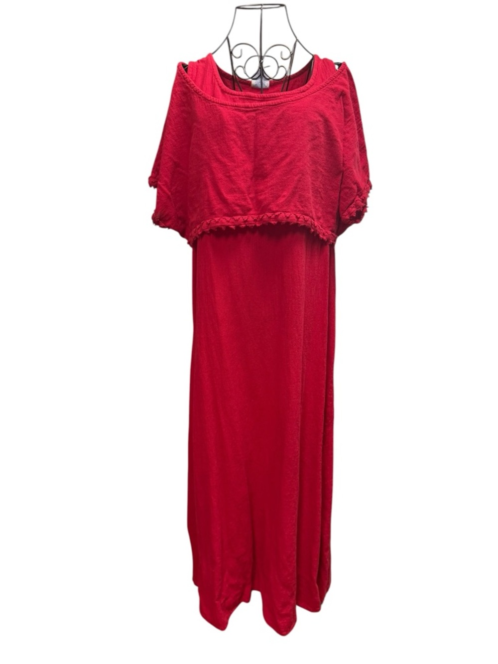 Dunes Relaxed Fashion Red Cotton Maxi Dress set (XL)
